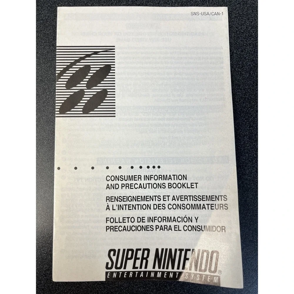 Super Nintendo SNES Consumer Information and Precautions Booklet SNS-USA/CAN-1